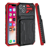 For Apple iPhone 11 (XI6.1) Multiple Card Holder Kickstand Hybrid Case Cover - Red