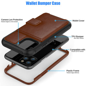 Magnetic Leather Stand Wallet Case with Rugged Bumper For iPhone 11 Pro Max (Brown)