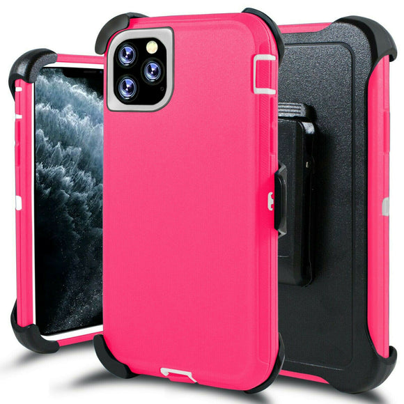 Phone Case iPhone 12 / 12 Pro 6.1 With Belt Clip (Pink/White)