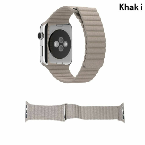 Apple Watch Band Leather Loop Strap for 38mm/40mm (Khaki)