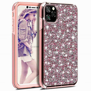 Luxury Glitter Sparkly Diamond Bling Dual Layer TPU+PC Shockproof Case For iPhone 12 / 12 Pro 6.1 - Pink