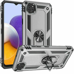 For Boost Celero 5G, Samsung A22 5G Magnetic Ring Kickstand Hybrid Case Cover - Silver