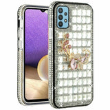 For Samsung A32 5G Trendy Fashion Design Hybrid Case Cover - Butterfly Floral on Silver