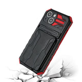 For Apple iPhone 11 (XI6.1) Multiple Card Holder Kickstand Hybrid Case Cover - Red