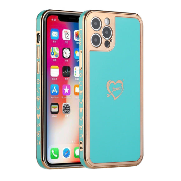 iPhone 13 Pro Max Electroplated Hearts Love Sign Chrome TPU Case Cover - Mint