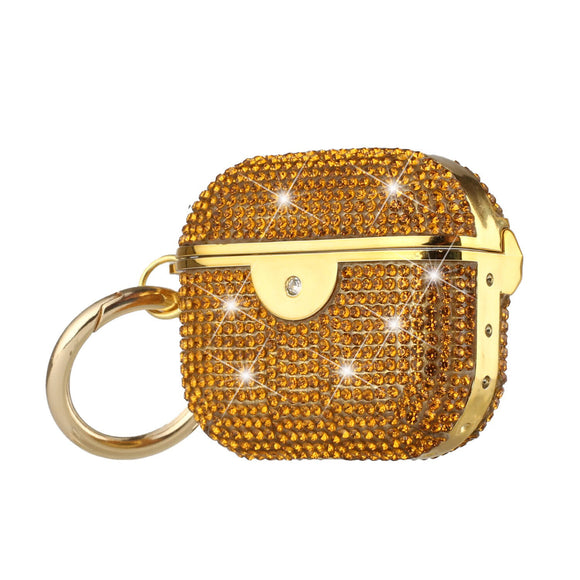 For AirPods Pro GLASS Drill Diamonds Shiny Hybrid Case Cover - Gold