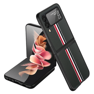 For Samsung Galaxy Z Flip3 5G Velvet Fabric Flip Phone Premium PU Vegan Leather Cover Case - Black