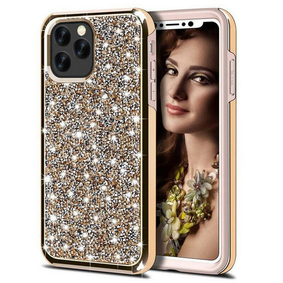 Luxury Glitter Sparkly Diamond Bling Dual Layer TPU+PC Shockproof Case For iPhone 12 / 12 Pro 6.1 - Gold