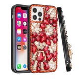For iPhone 13 Pro Max Full Diamond with Ornaments Case Cover - Red Panda Floral