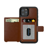 Magnetic Leather Stand Wallet Case with Rugged Bumper For iPhone 11 (Brown)