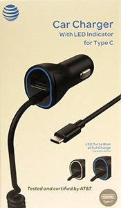 AT&T Universal Type-C Car Charger W/ LED Indicator - New