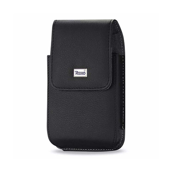 Reiko Leather Vertical Pouch With Metal Logo In Black